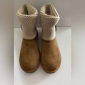 UGG Australia Women Knitted Suede SHAINA SWEATER CUFF BOOTIE Size 10